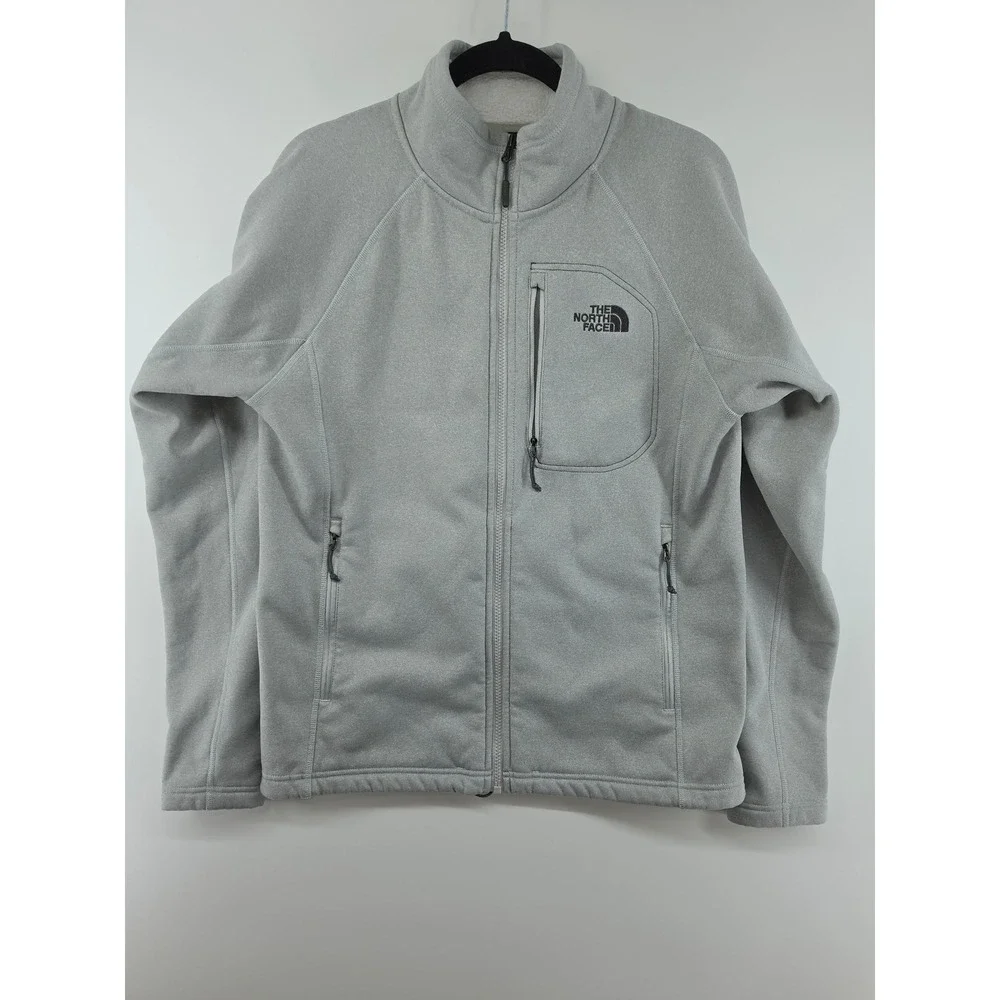 The North Face Mens Grey Full Zip Sherpa Lined Fleece Jacket Medium Mock Neck